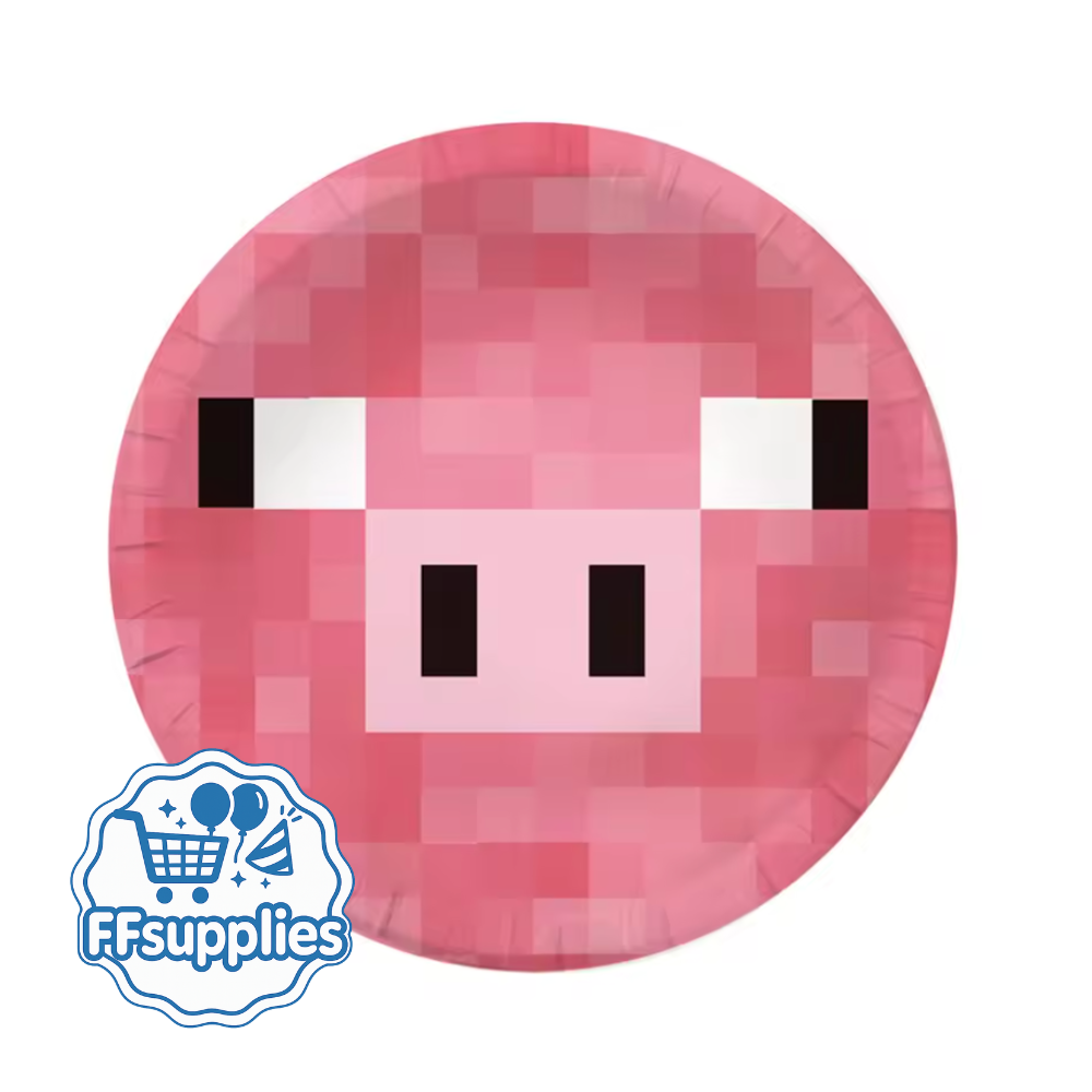 10 Pieces 9 Inch Pixel Pig Party Plate