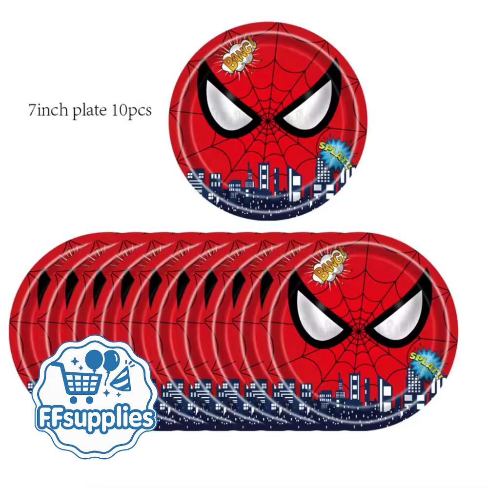 10 Pieces Spiderman Birthday Plates (7inch)