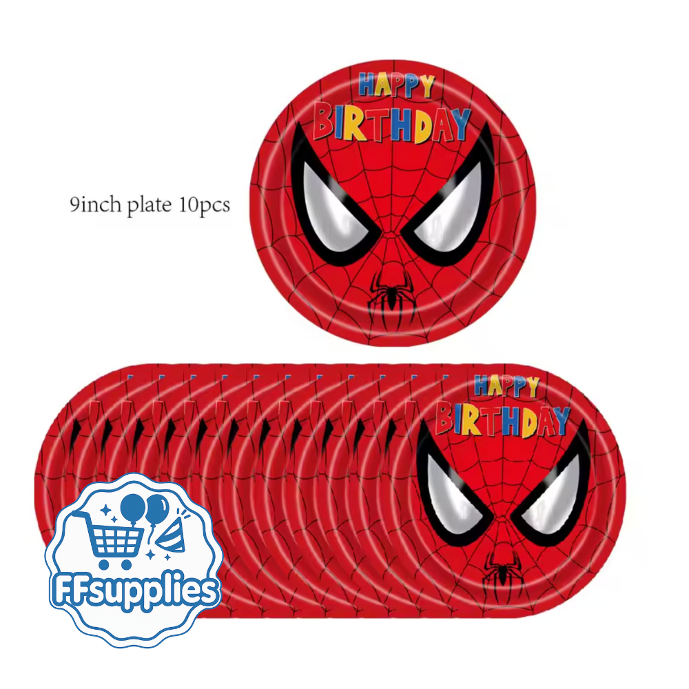 10 Pieces Spiderman Birthday Plates (9inch)