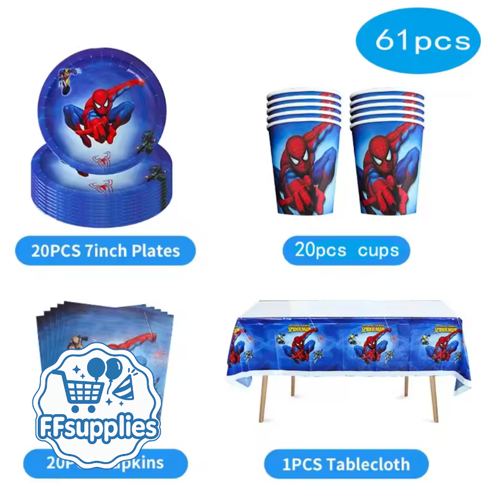 Spider-Man Themed Complete Party Supplies Tableware Set (61 Pieces)