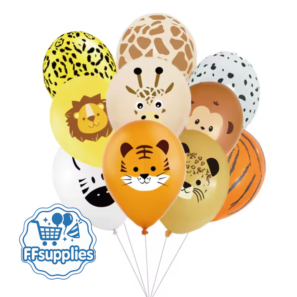10 Pieces Safari Animal Themed Balloons