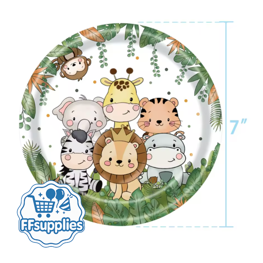 10 Pieces Jungle Animal Themed Disposable Plates (7inch)