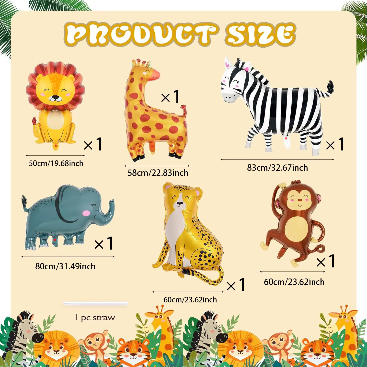 6 Pieces Large Animal Shaped Balloons