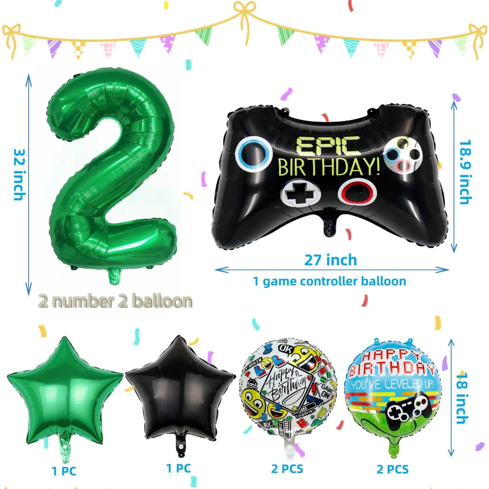 Video Gamer Party Balloon Set (Age 2) 
