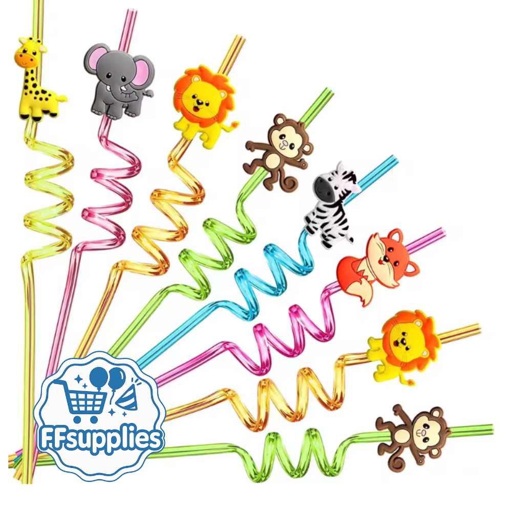 Animal-themed Reusable Colourful Spiral Straws
