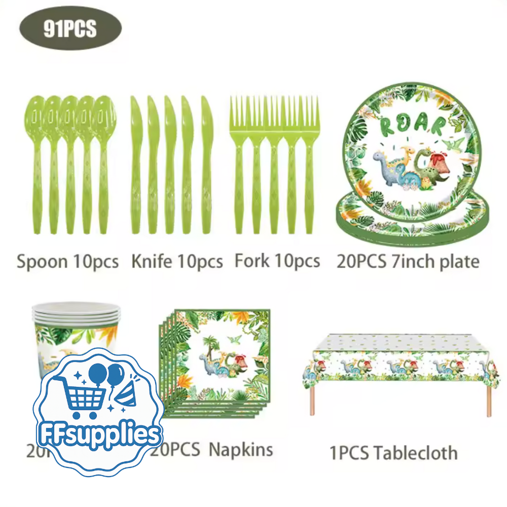 Dinosaur Complete Tableware Supply Set 91 Pieces
