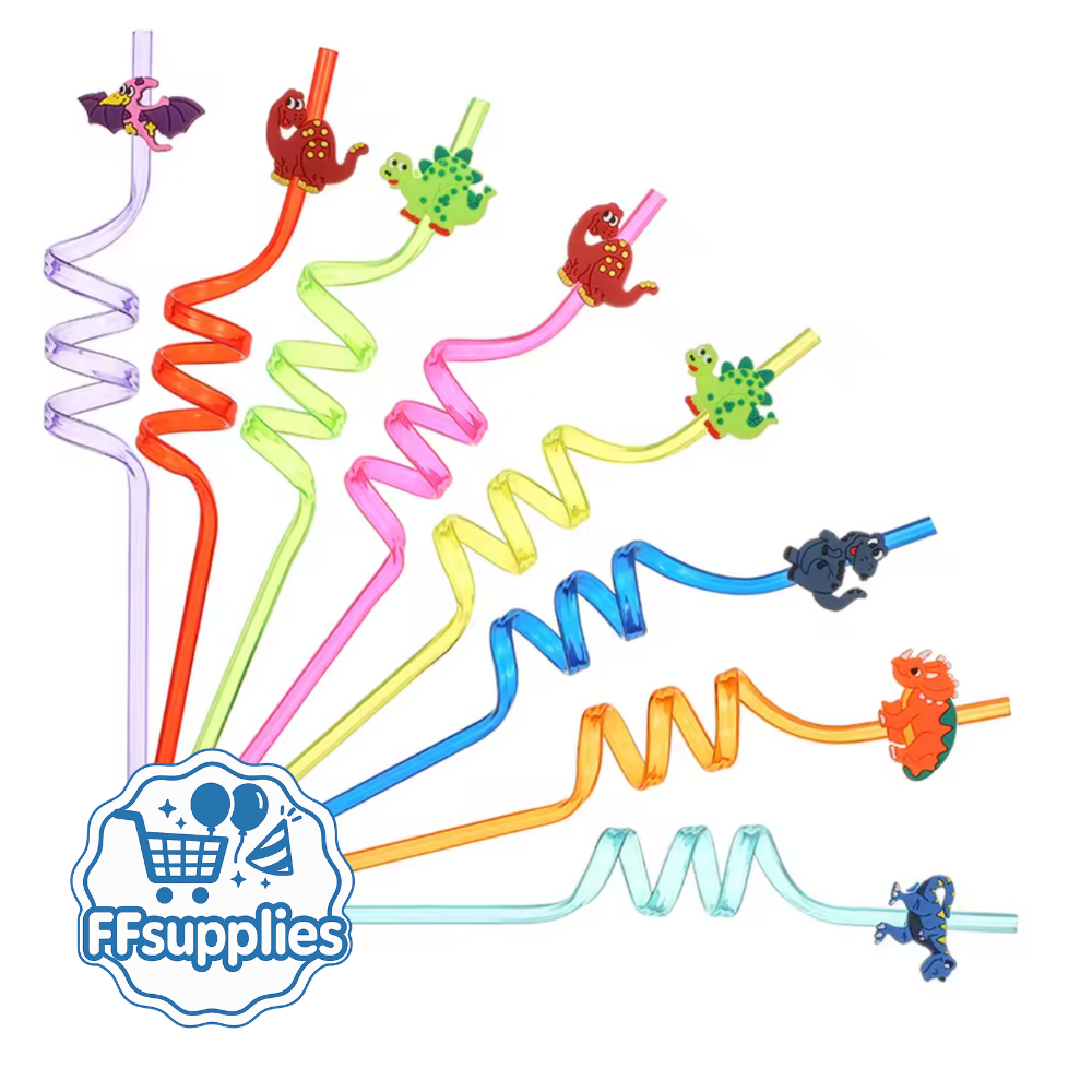 8 Pieces - Colourful Dinosaur Straw Set
