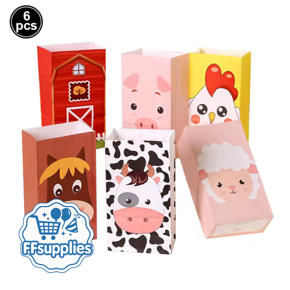 Set of 6 Farm Animal-Themed Party Gift Bags