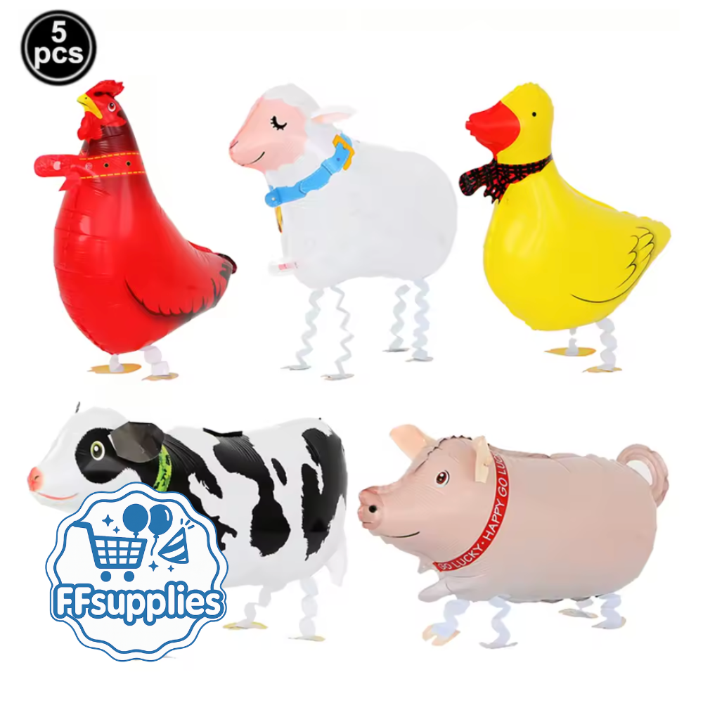 5 Pieces Farm Animal Shaped Balloons