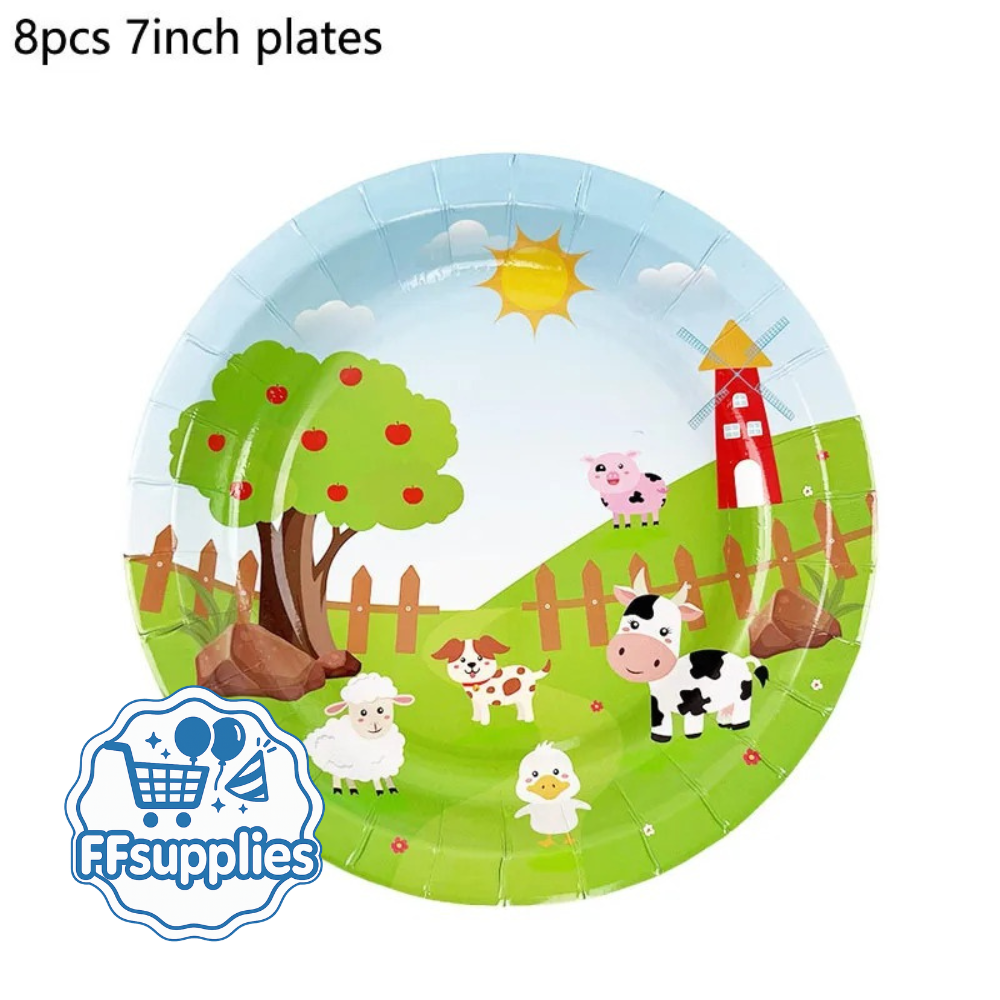 8 Pieces Farm Animal Paper Plates - 7inch