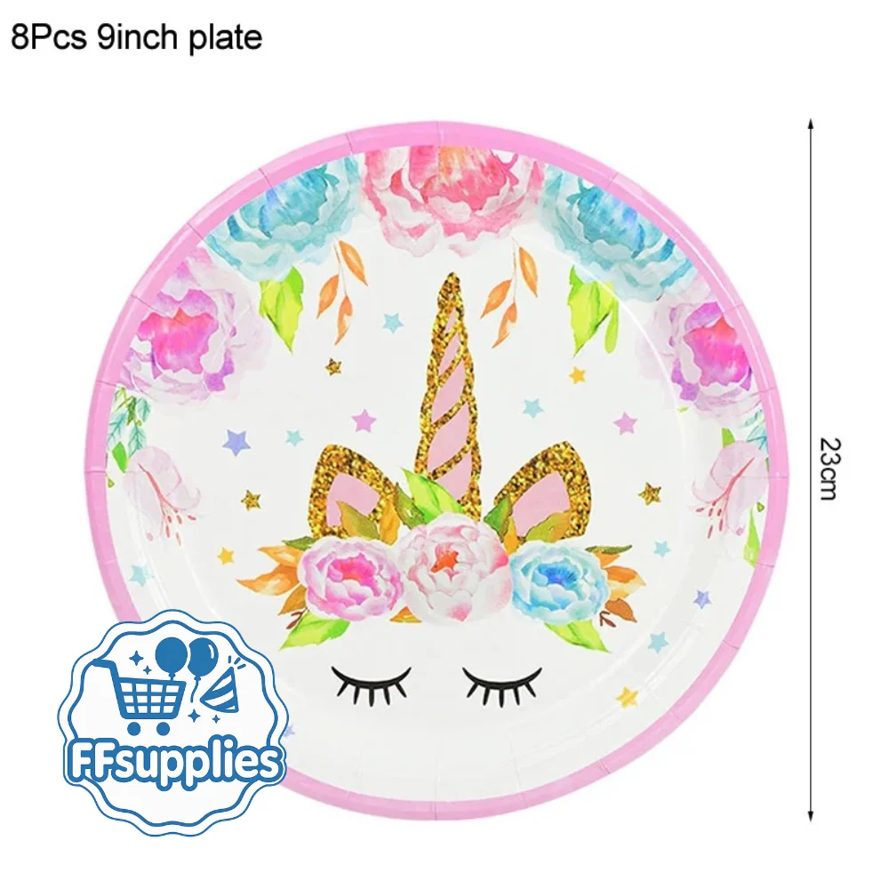 8 Pieces Unicorn Party Plates