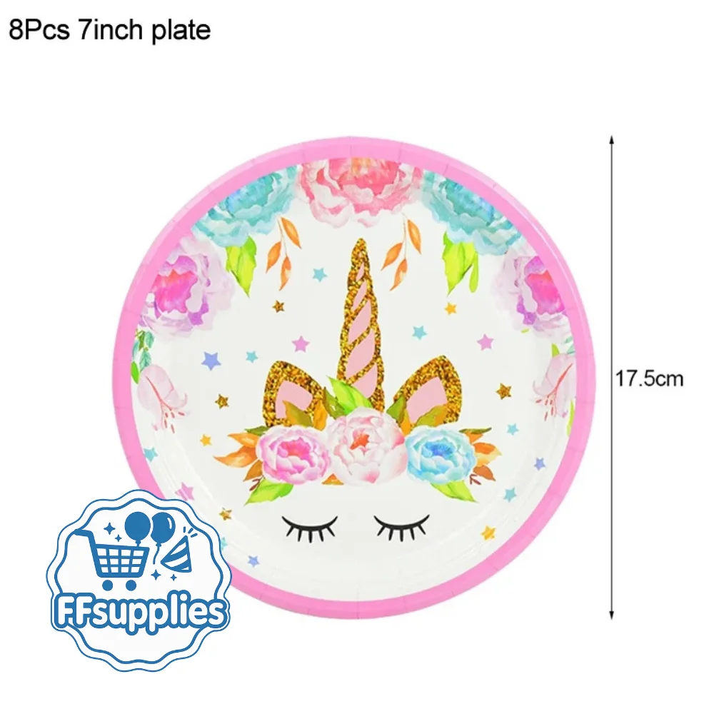 8 Pieces Unicorn Party Plates (7inch)