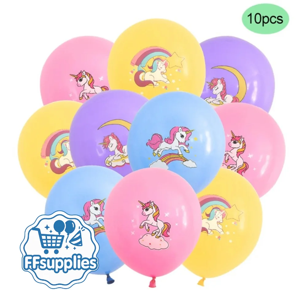 10 Mixed Unicorn Party Balloons