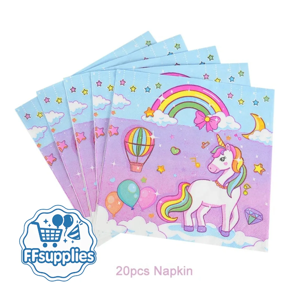 20 Pieces Unicorn Rainbow Party Napkins