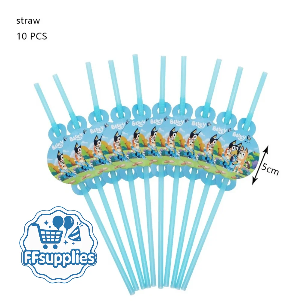 10 Piece Bluey Themed Straws