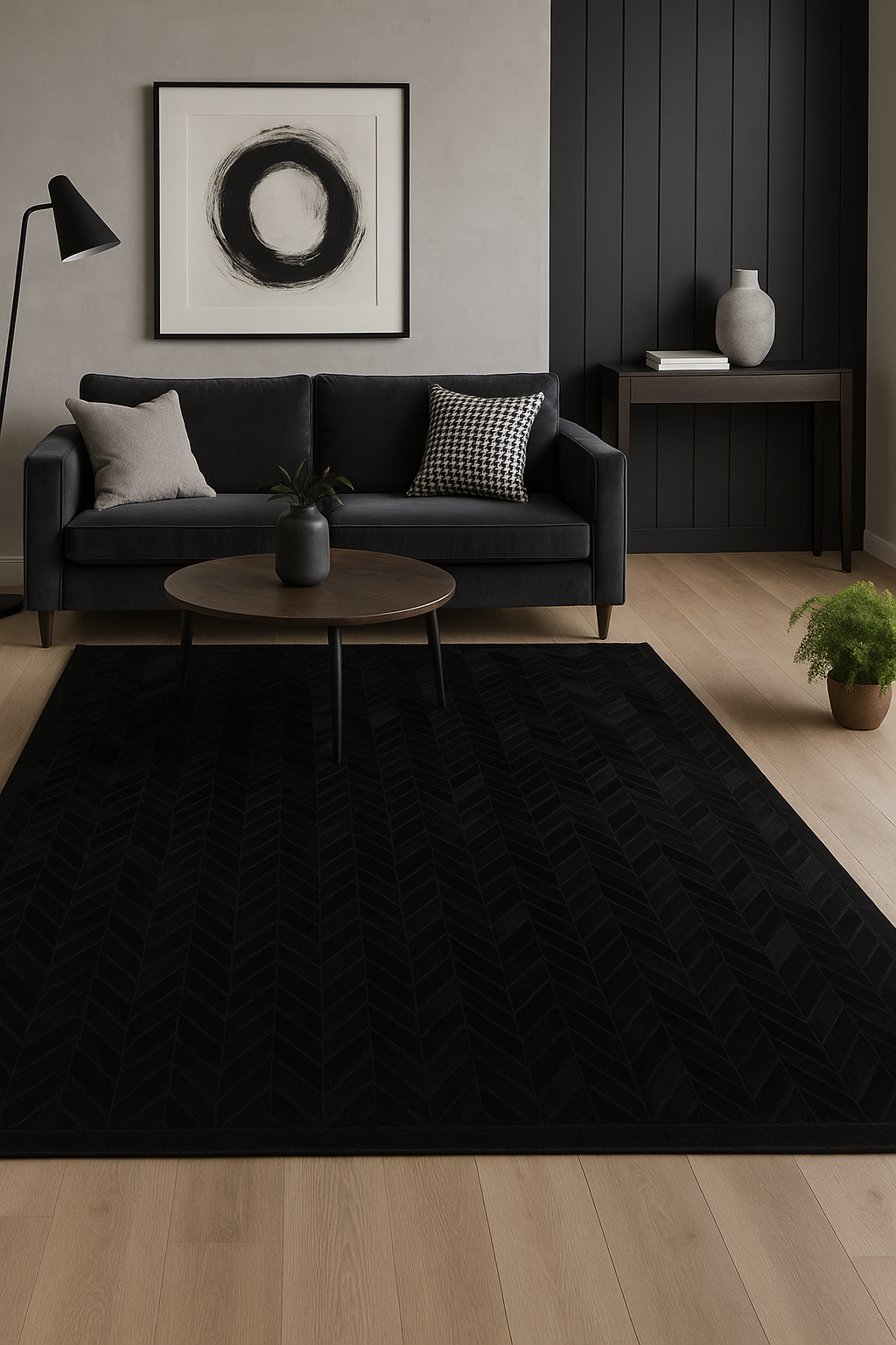 Black Chevron Cowhide Patchwork Rug