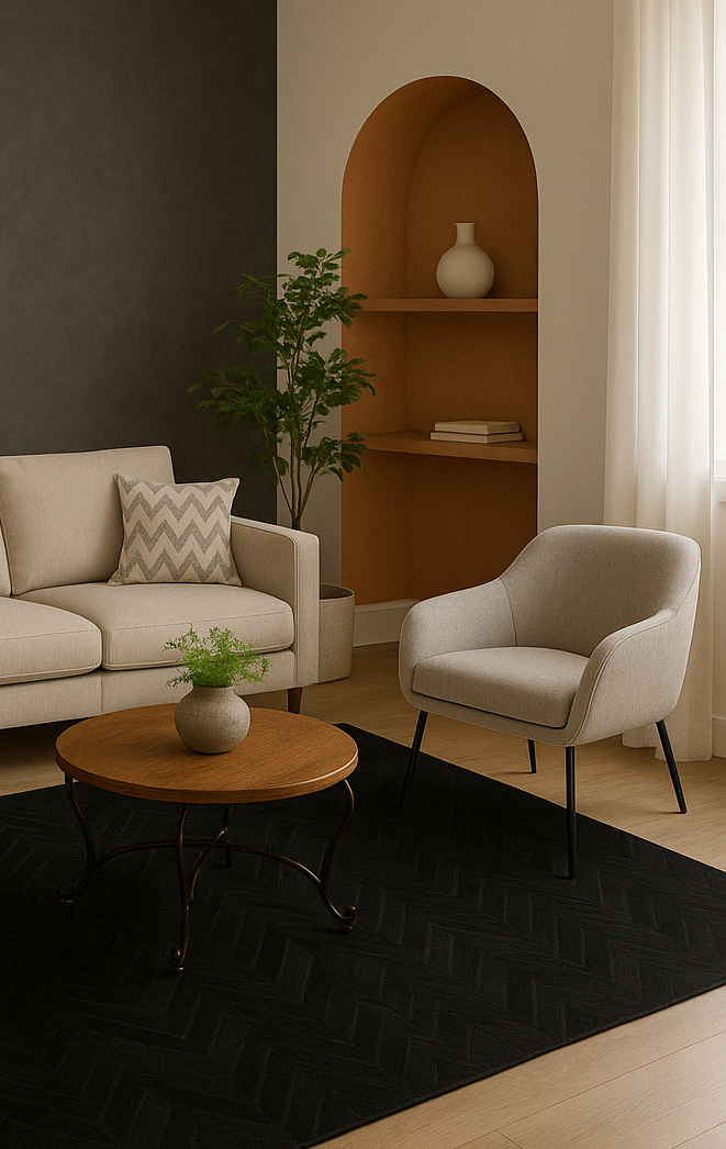 Black Chevron Cowhide Patchwork Rug