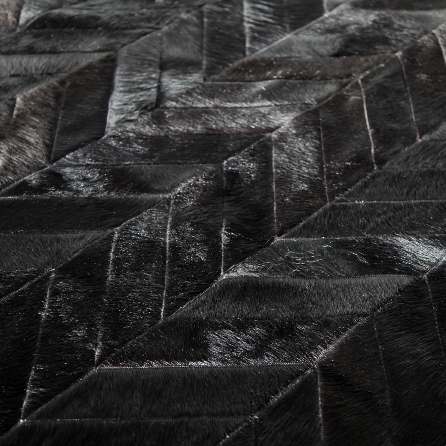 Black Chevron Cowhide Patchwork Rug