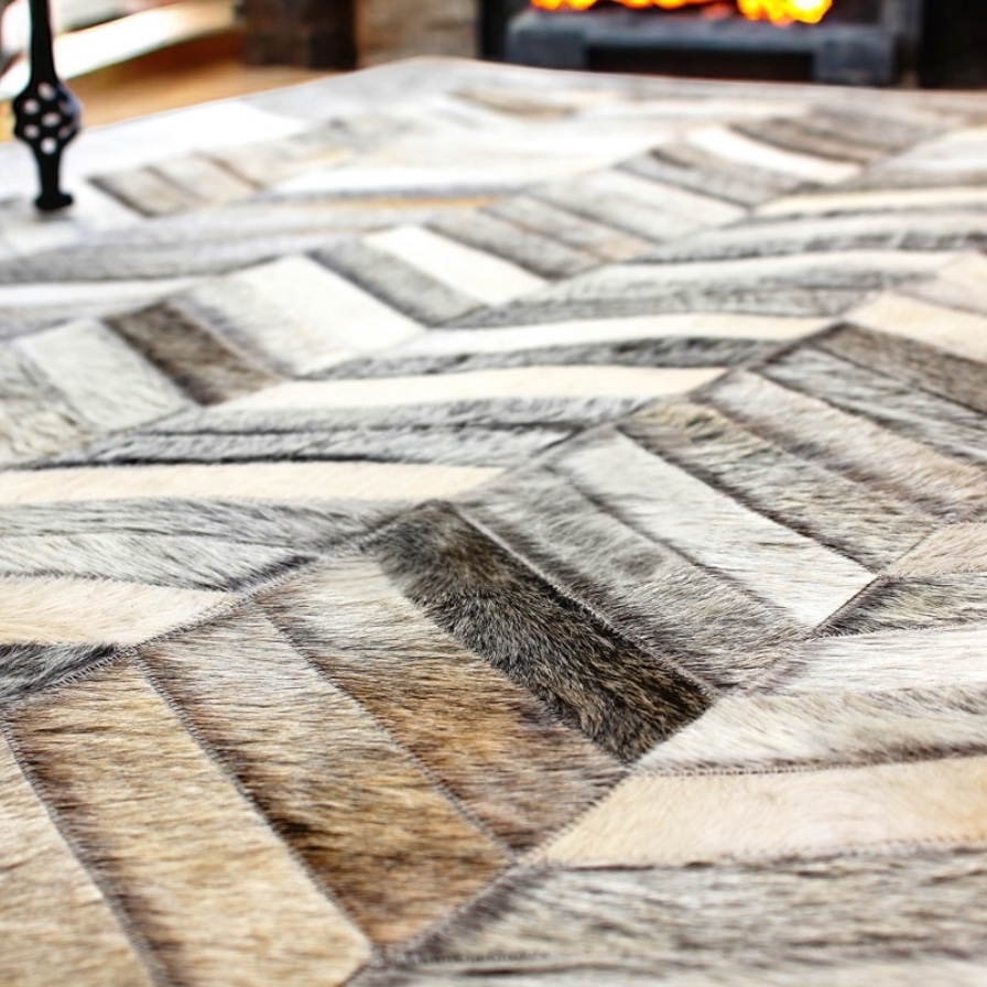 Grey Chevron Cowhide Patchwork Rug