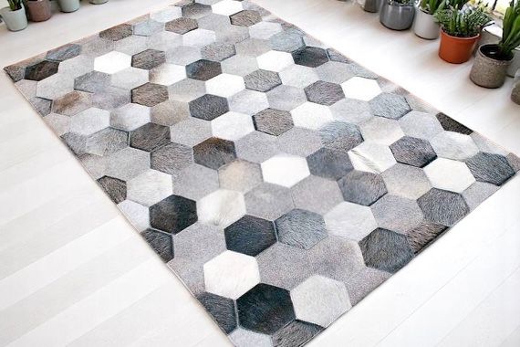Nordic Hive Grey Cowhide Patchwork Rug