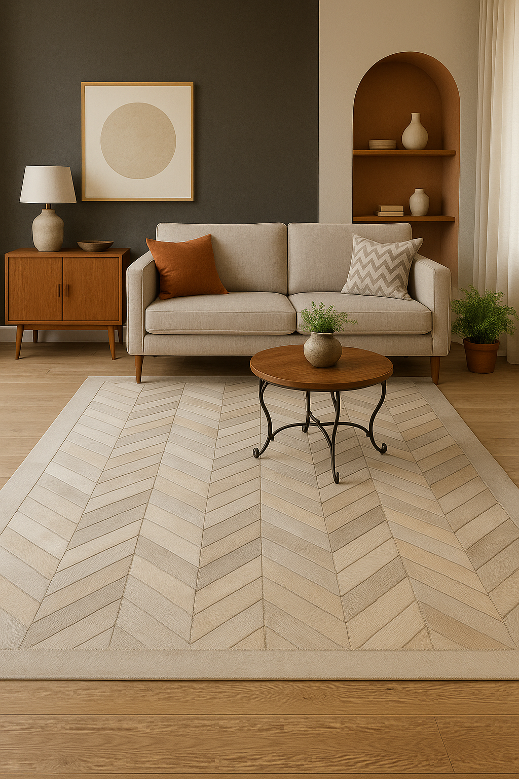 Ivory Crest Cowhide Chevron Patchwork Rug
