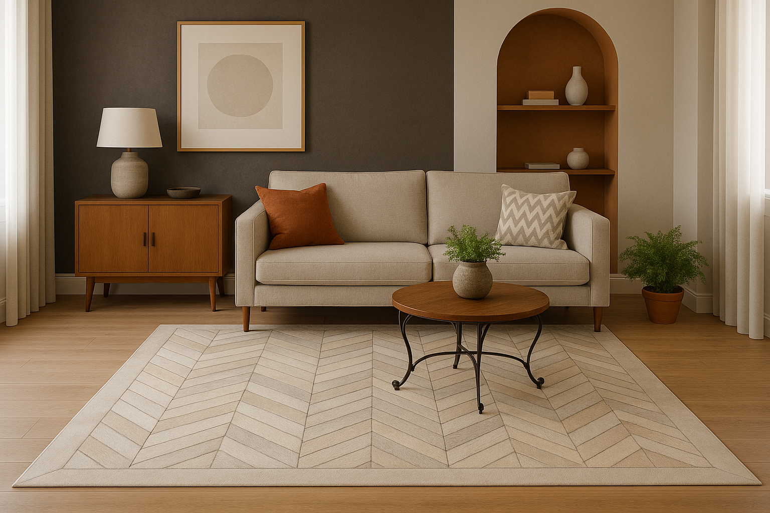 Ivory Crest Cowhide Chevron Patchwork Rug