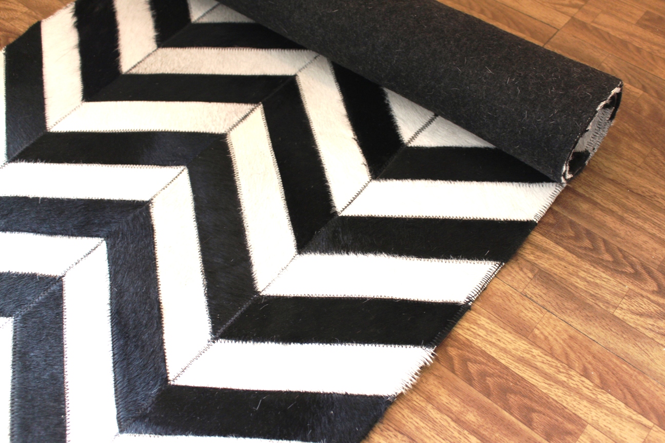 Monochrome Chevron Luxe Cowhide Patchwork Rug