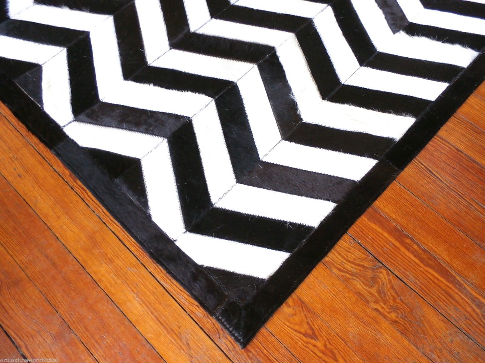 Monochrome Chevron Luxe Cowhide Patchwork Rug