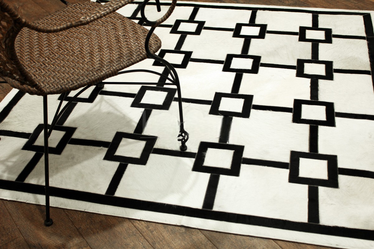 “Signature Grid” Designer Leather Cowhide Patchwork Rug