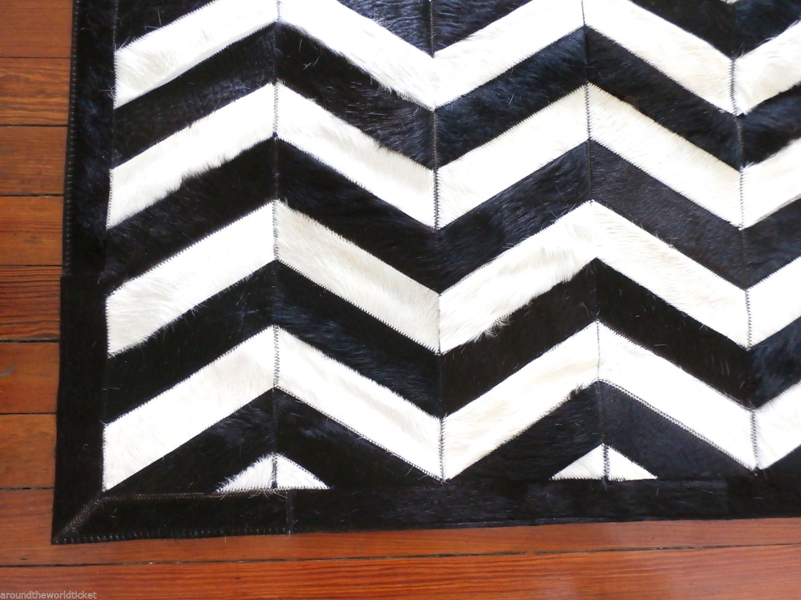 Monochrome Chevron Luxe Cowhide Patchwork Rug
