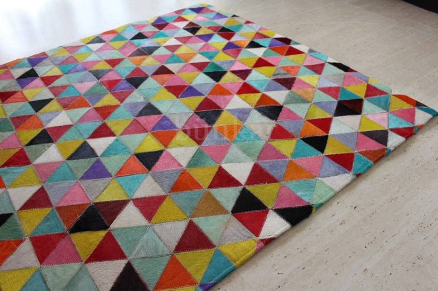 “Vibrant Spectrum” Multicolor Cowhide Patchwork Rug