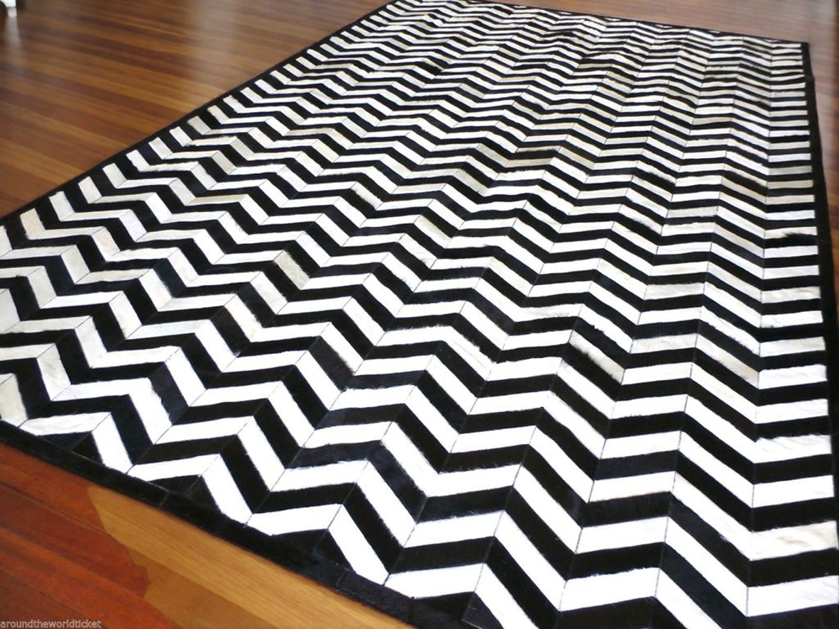 Monochrome Chevron Luxe Cowhide Patchwork Rug