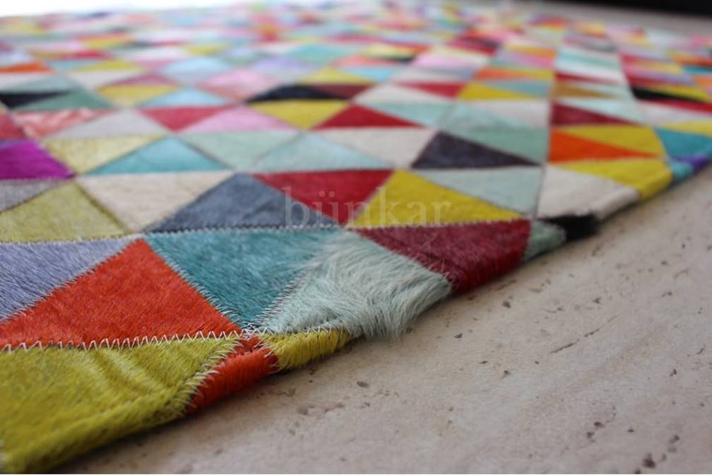 “Vibrant Spectrum” Multicolor Cowhide Patchwork Rug