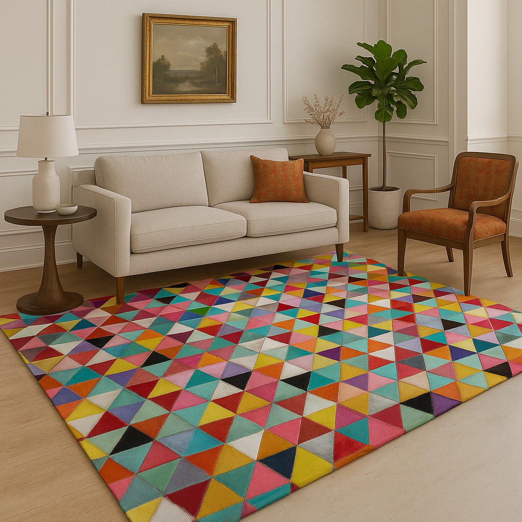 “Vibrant Spectrum” Multicolor Cowhide Patchwork Rug