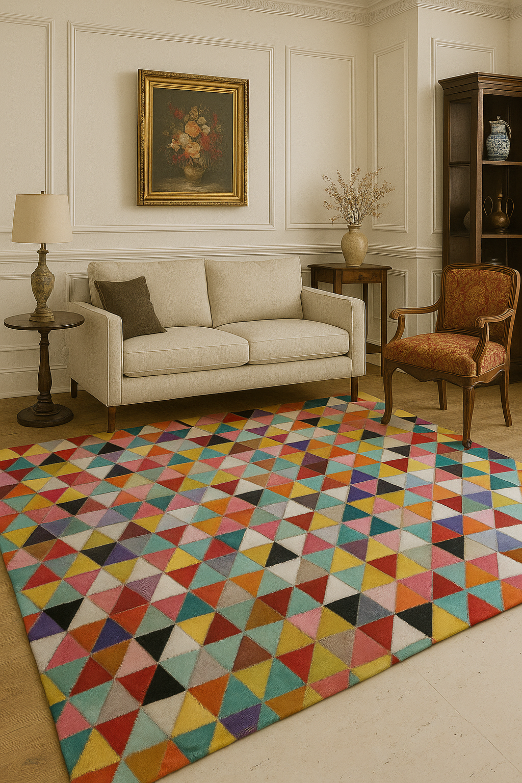 “Vibrant Spectrum” Multicolor Cowhide Patchwork Rug