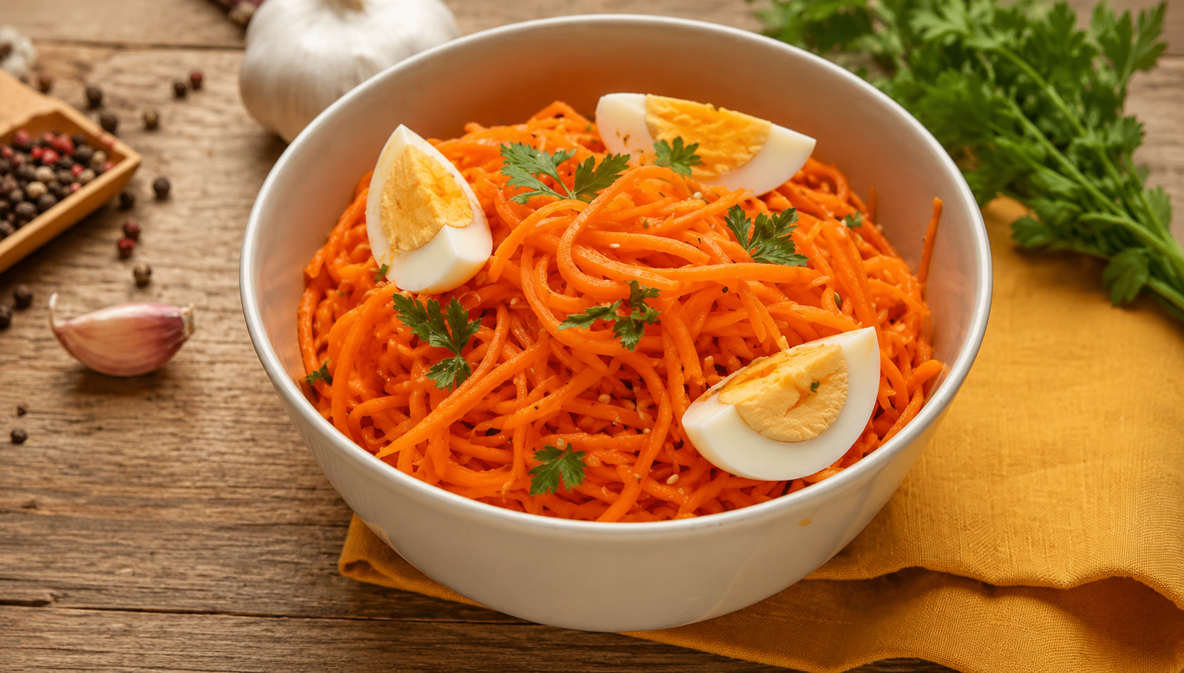 Carottes râpées oignon rouge et œufs