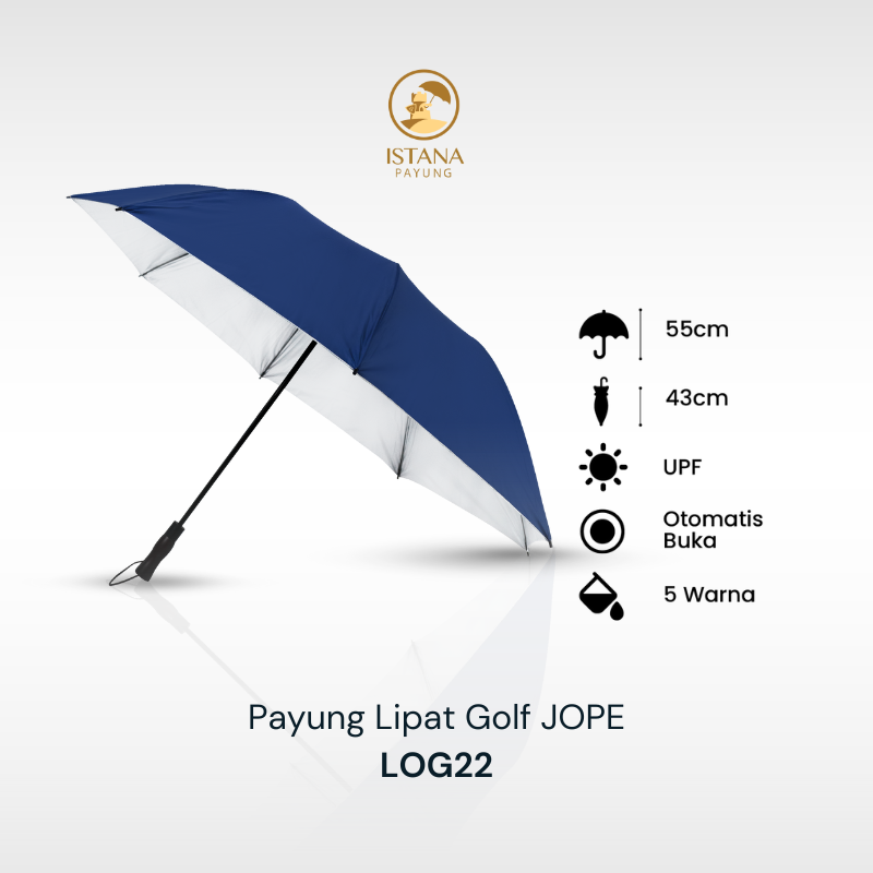 Payung Lipat 2 Golf Polos Otomatis Dalam Silver Premium LOG22