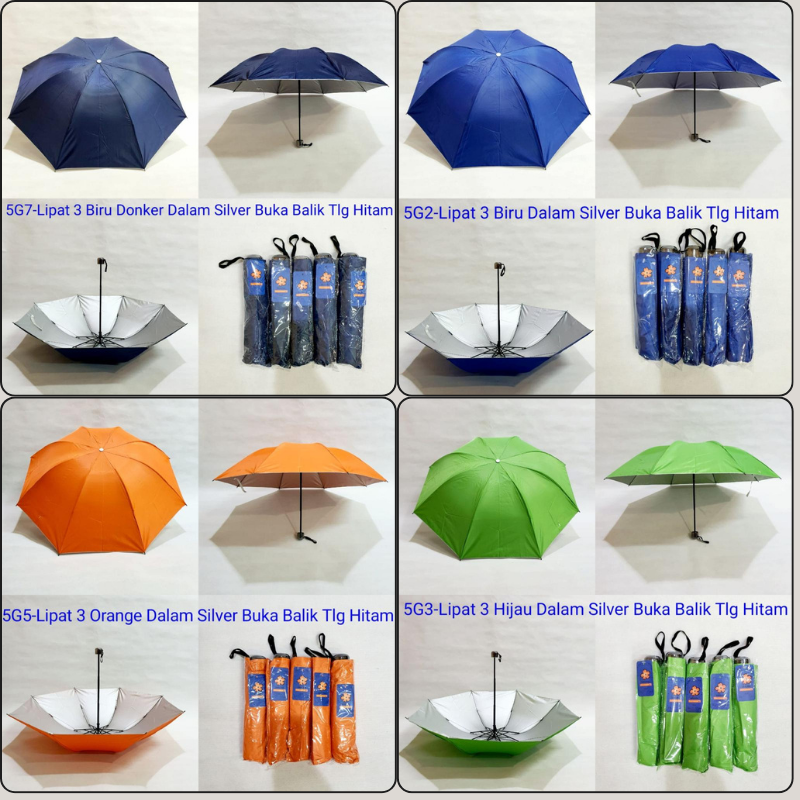 Payung Lipat 3 Polos Manual Dalam Silver Sakura 5G
