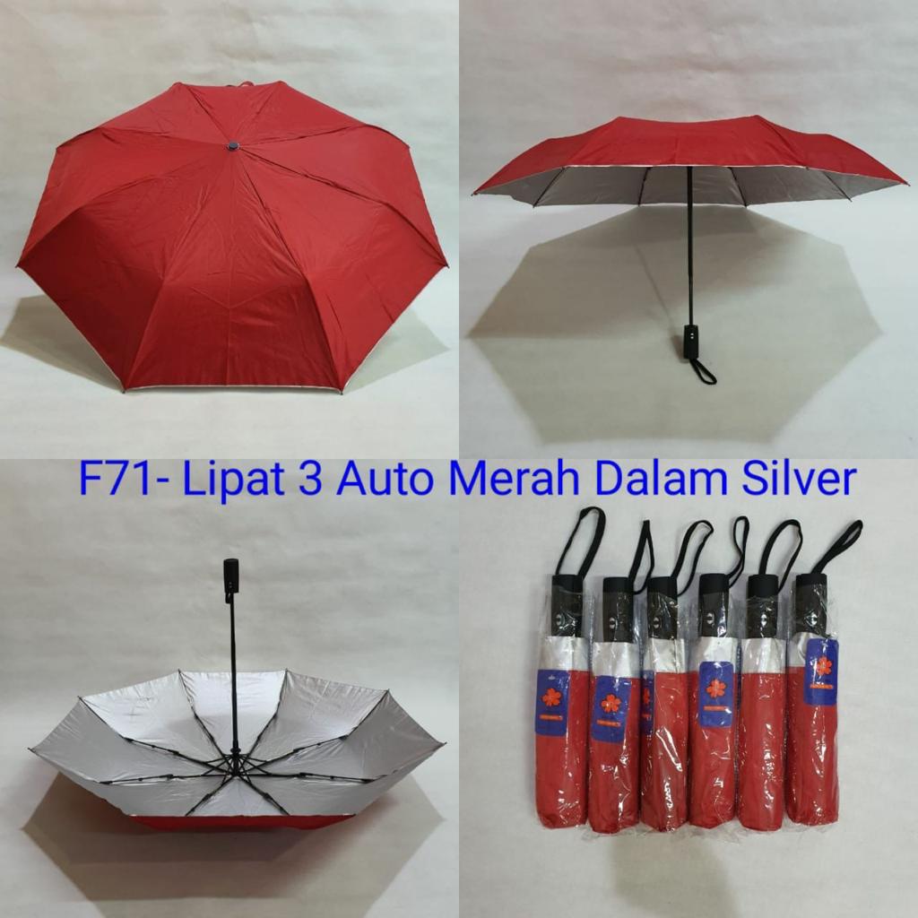 Payung Lipat 3 Polos Otomatis Dalam Silver Sakura F7