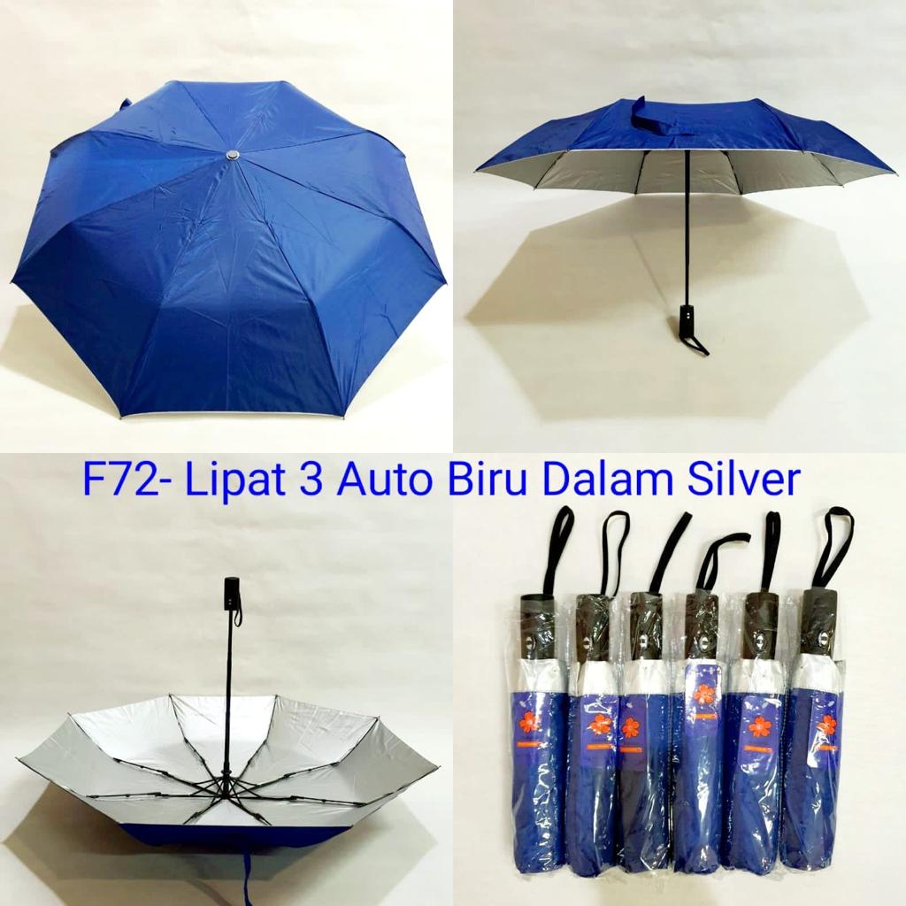 Payung Lipat 3 Polos Otomatis Dalam Silver Sakura F7