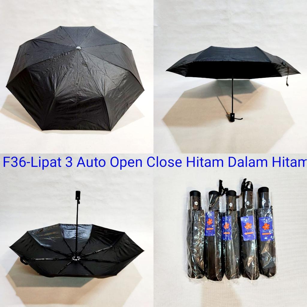 Payung Lipat 3 Polos Otomatis Dalam Hitam Sakura F3