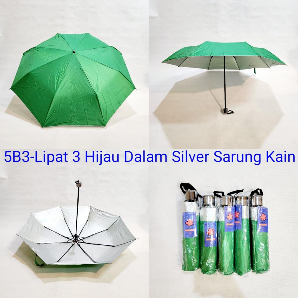 Payung Lipat 3 Polos Manual Dalam Silver Sakura 5B