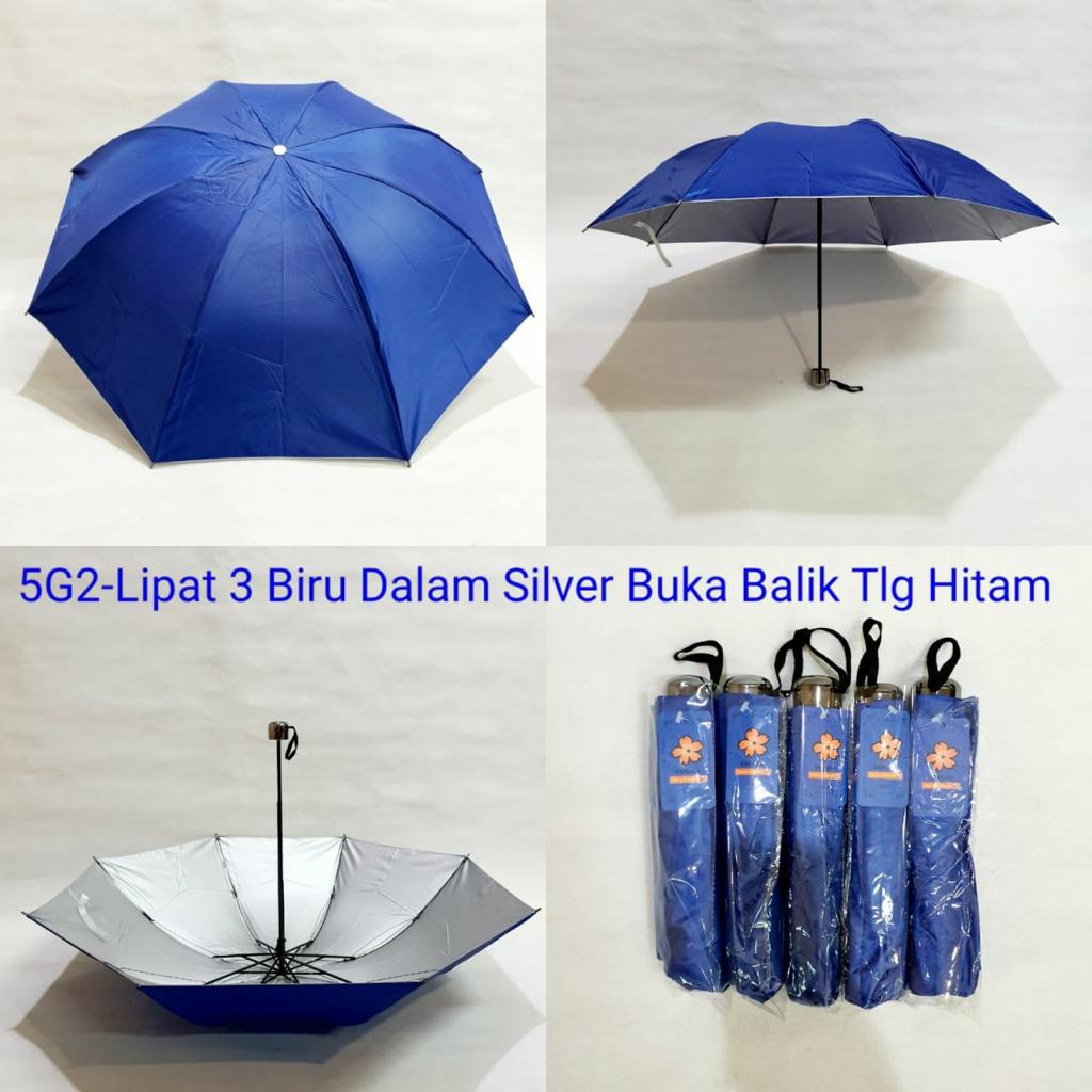 Payung Lipat 3 Polos Manual Dalam Silver Sakura 5G