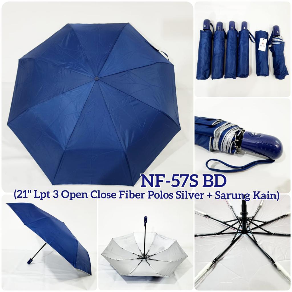 Payung Lipat 3 Polos Otomatis Dalam Silver Fiber Nagoya NF-57S