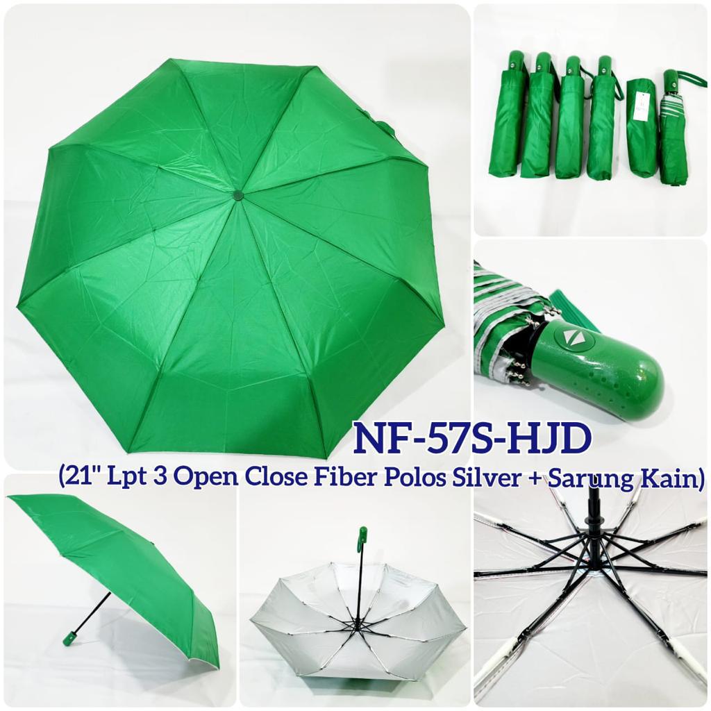 Payung Lipat 3 Polos Otomatis Dalam Silver Fiber Nagoya NF-57S