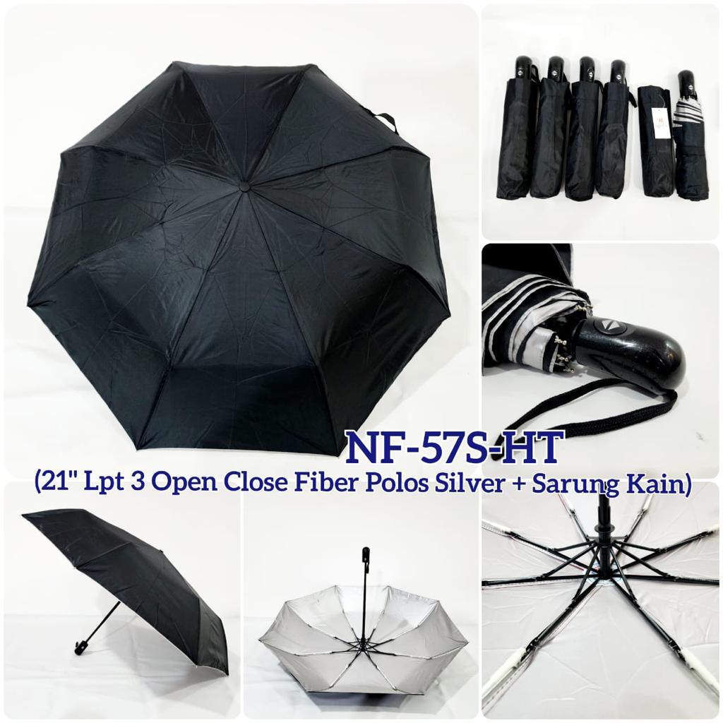 Payung Lipat 3 Polos Otomatis Dalam Silver Fiber Nagoya NF-57S
