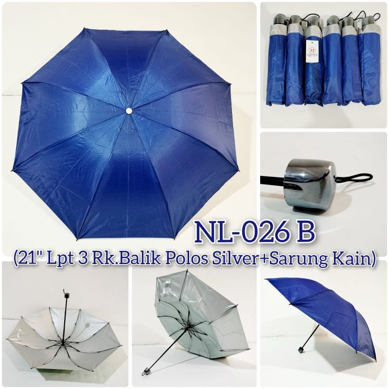 Payung Lipat 3 Polos Manual Dalam Silver Nagoya NL-026