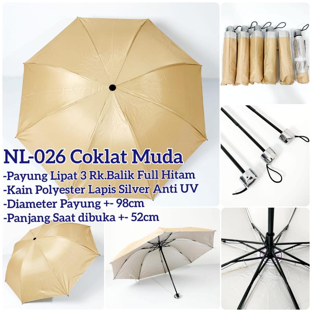 Payung Lipat 3 Polos Manual Dalam Silver Nagoya NL-026
