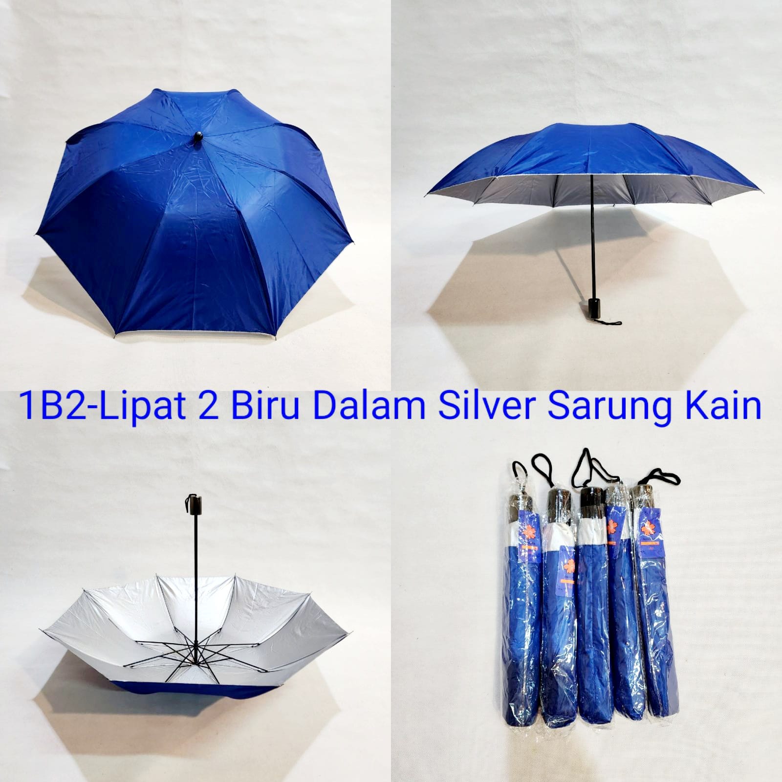 Payung Lipat 2 Polos Manual Dalam Silver Sakura 1B