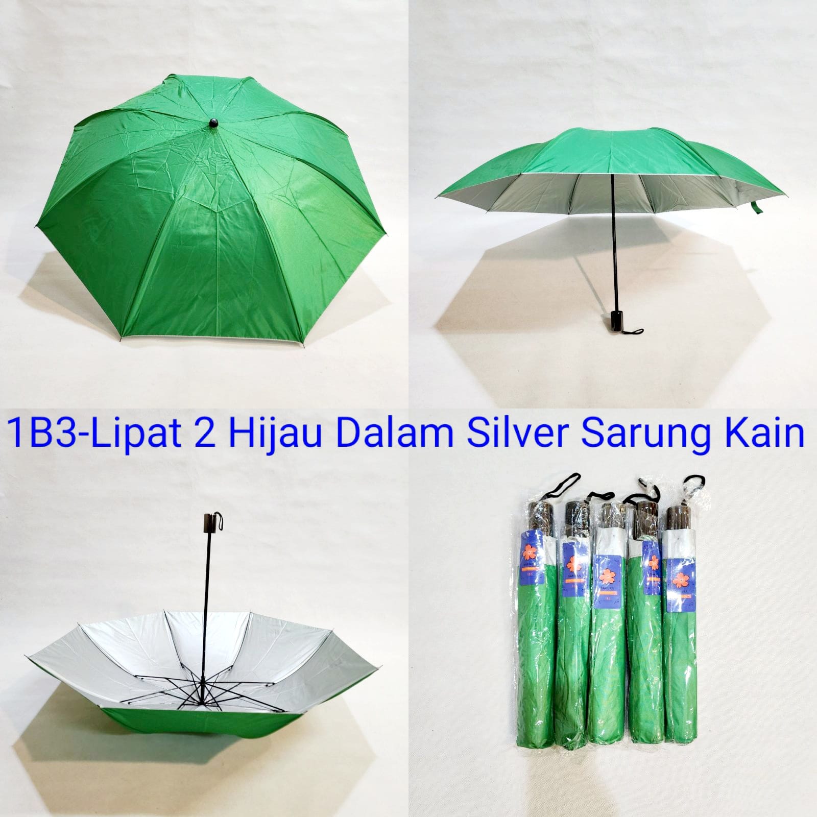 Payung Lipat 2 Polos Manual Dalam Silver Sakura 1B